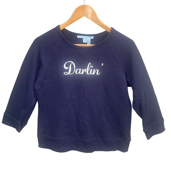 Draper James Top Small Darlin' Navy Spellout Blue 3/4 Sleeve Sweatshirt Preppy - Picture 1 of 14